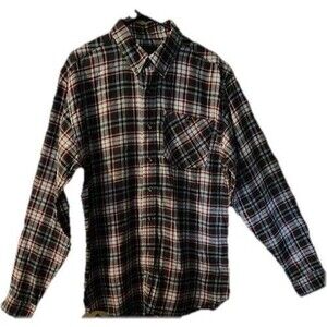NWT Ranch Tough Grey Red blk  & white Plaid Long Sleeve Flannel Shirt Men L Tall